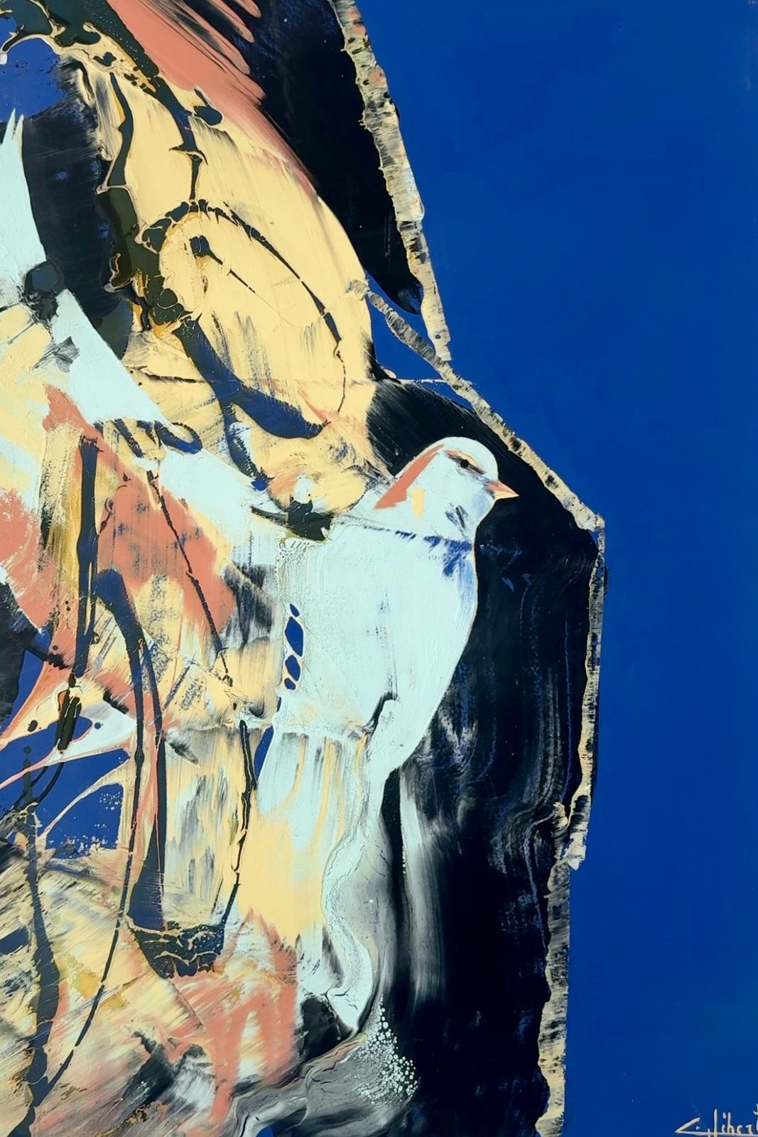 Bird II, mixed media on metal