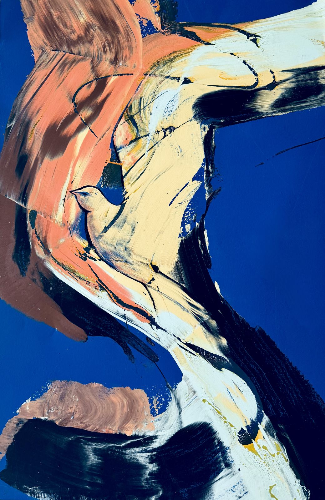 Bird III, mixed media on metal