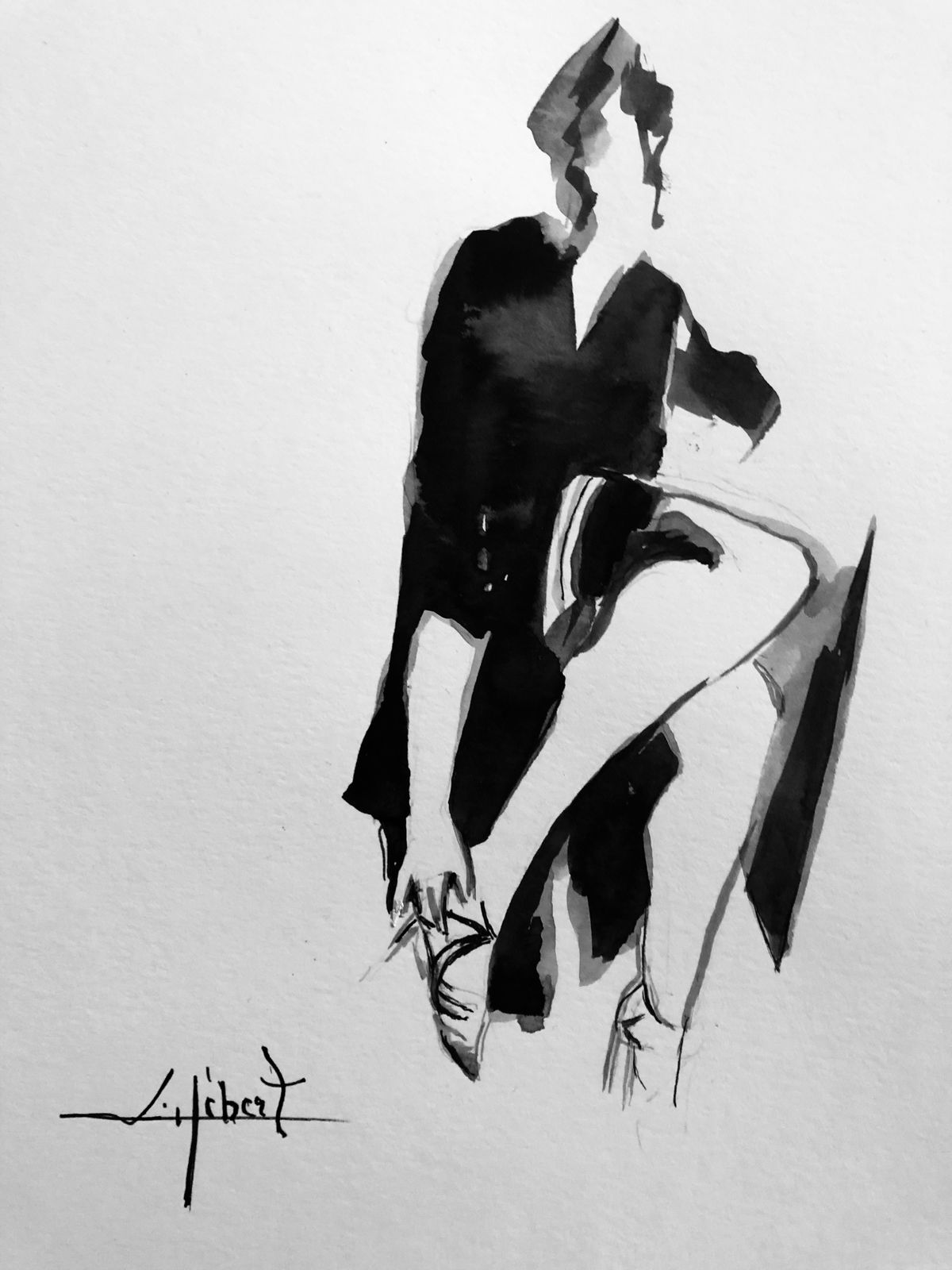 Madame K, washed ink on paper
