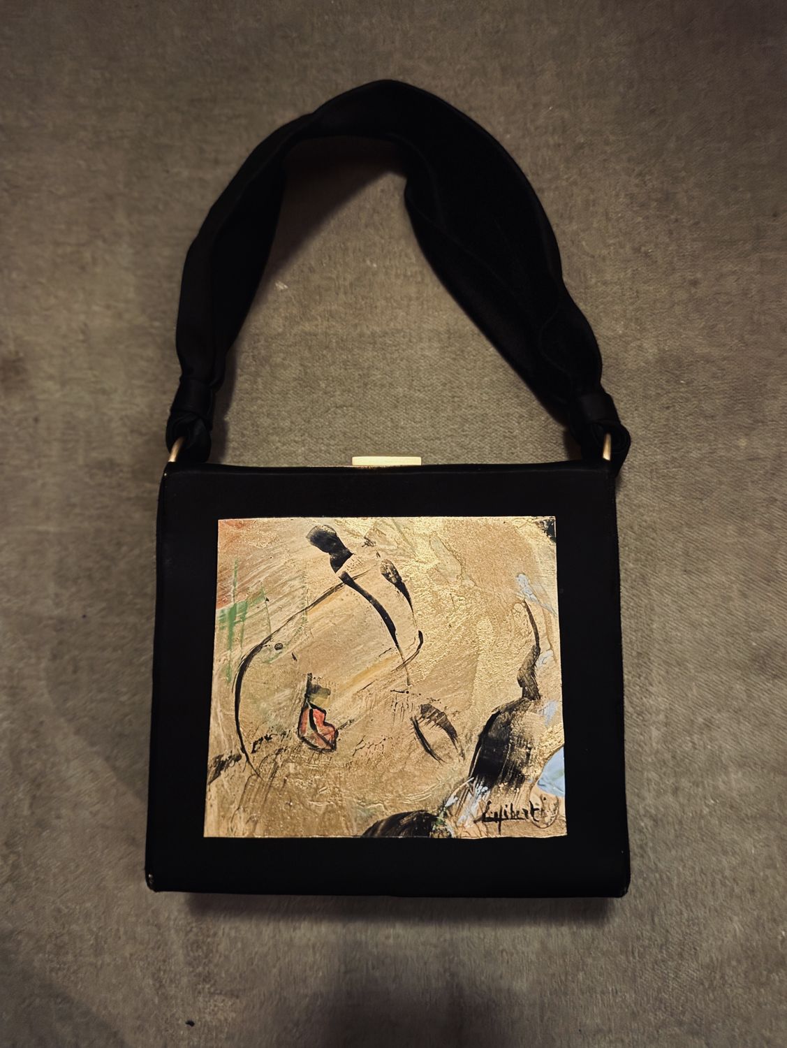 Gigi, original painting on a vintage handbag
