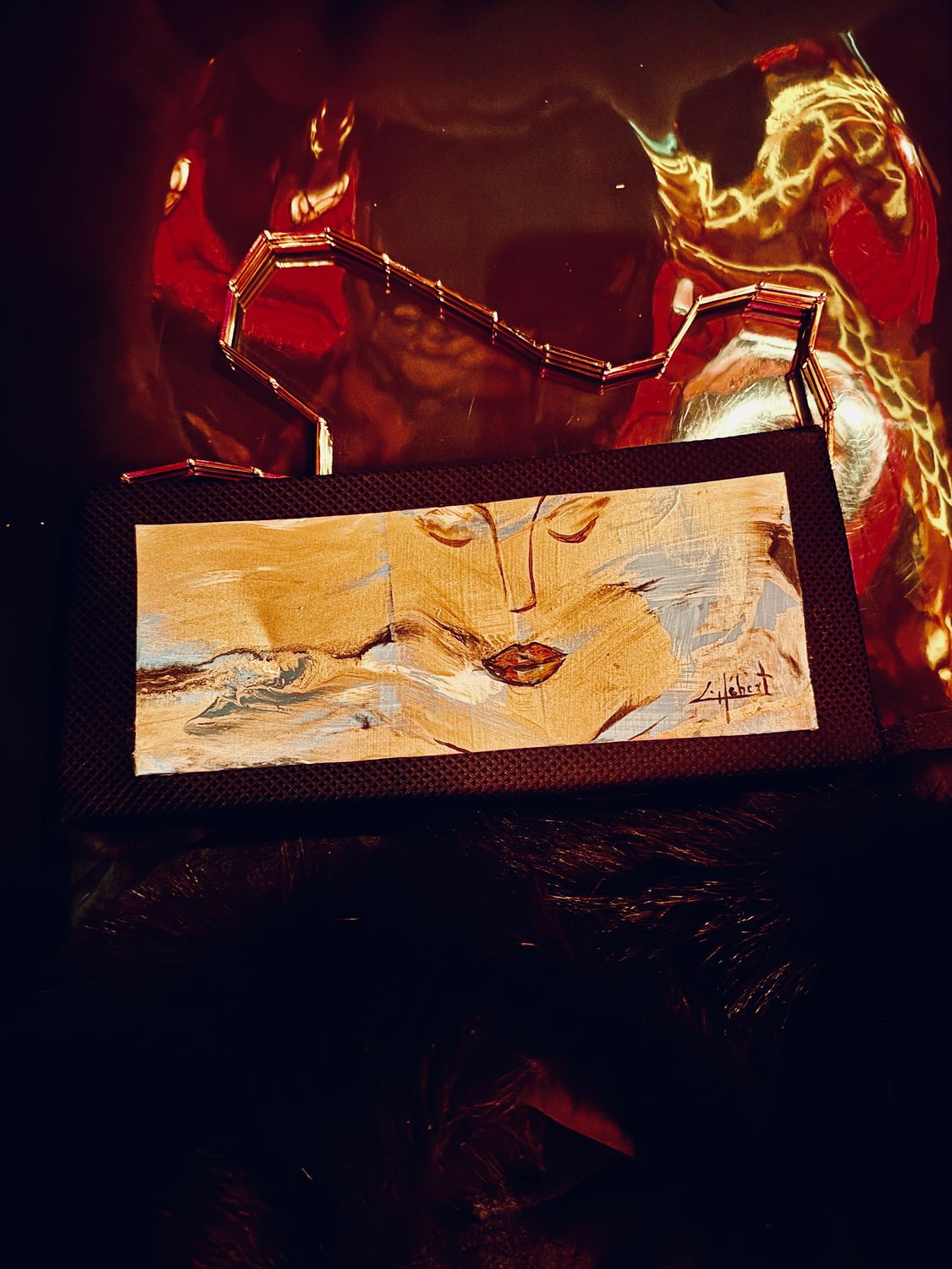 Lola, original painting on a vintage evening bag